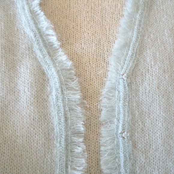 WHITE + WARREN Light Green Mohair Blend Sweater Frayed Details Large - Picture 7 of 8
